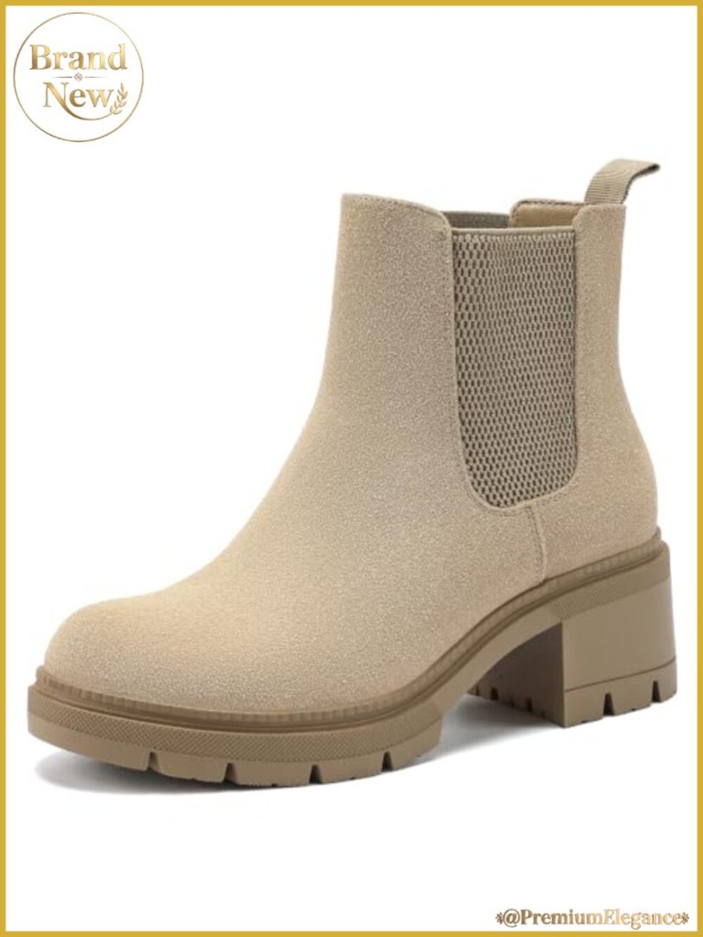 Womens Wide Width Slip On Chelsea Ankle Boots Faux Suede Block Heel